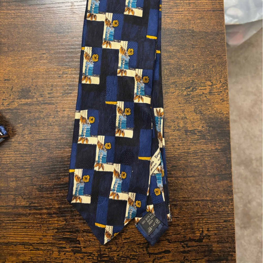 Ermenegildo Zegna Navy and Gold Checkered Tie